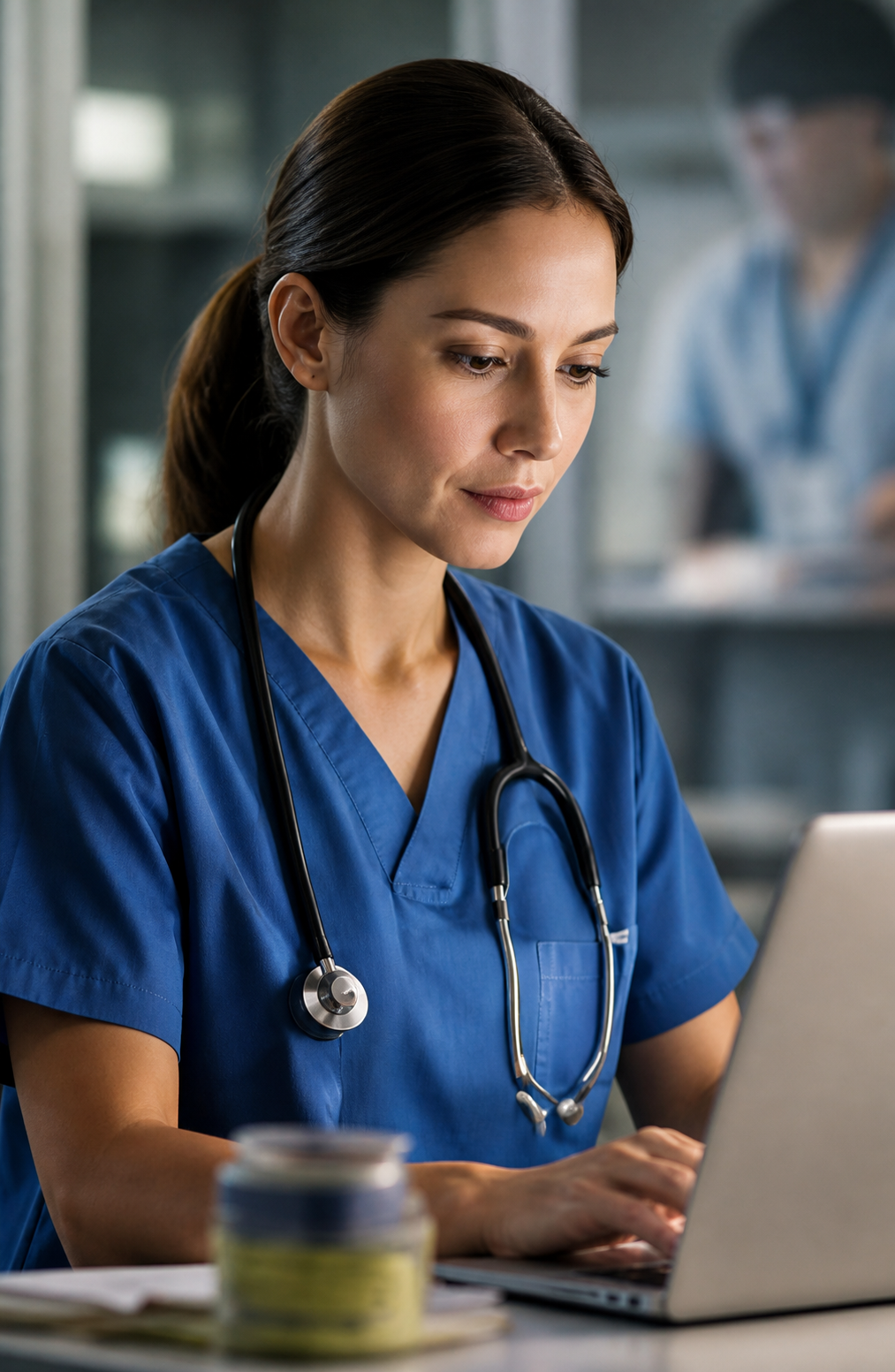 Healthcare professional at laptop